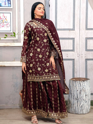 Rajwada Brown Chinon Embroidered Kurta Set For Women