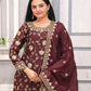 Rajwada Brown Chinon Embroidered Kurta Set For Women