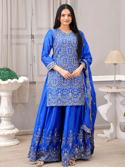 Rajwada Blue Chinon Embroidered Kurta Set For Women