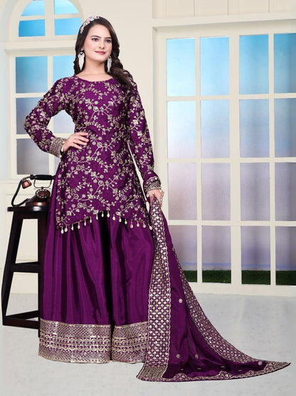 Rajwada Purple Chinon Embroidered Kurta Set For Women