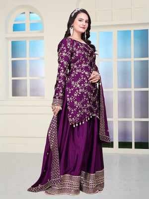 Rajwada Purple Chinon Embroidered Kurta Set For Women