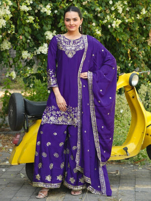 Rajwada Purple Georgette Solid Stitched Kurta Set For Women