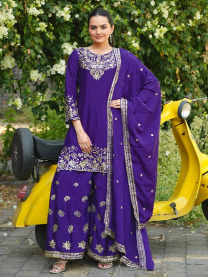 Rajwada Purple Georgette Solid Stitched Kurta Set For Women