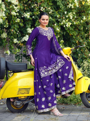 Rajwada Purple Georgette Solid Stitched Kurta Set For Women