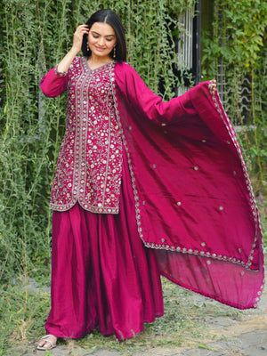 Rajwada Pink Chinon Embroidered & Cutwork Kurta Set For Women