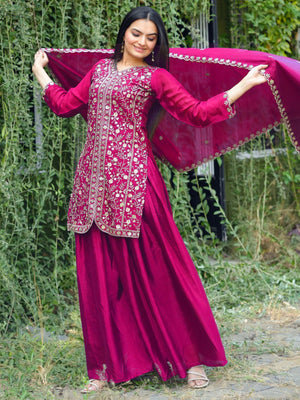 Rajwada Pink Chinon Embroidered & Cutwork Kurta Set For Women