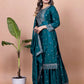 Rajwada Teal Chinon Embroidered & Cutwork Kurta Set For Women