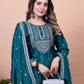 Rajwada Teal Chinon Embroidered & Cutwork Kurta Set For Women
