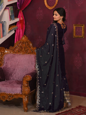 Rajwada Black Chinon Embroidered Stitched Kurta Set For Women