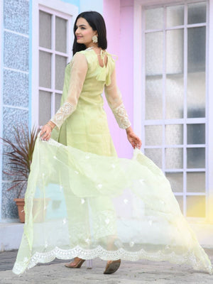 Rajwada Light Green Organza Embroidered Stitched Kurta Set For Women