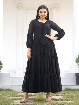 Rajwada Black Georgette Embroidered Stitched Kurta Set For Women