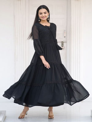 Rajwada Black Georgette Embroidered Stitched Kurta Set For Women