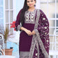 Rajwada Wine Georgette Embroidered Stitched Kurta Set For Women
