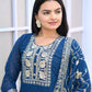 Rajwada Blue Georgette Embroidered Stitched Kurta Set For Women