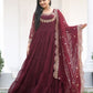 Rajwada Maroon Georgette Embroidered Stitched Kurta Set For Women