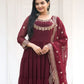 Rajwada Maroon Georgette Embroidered Stitched Kurta Set For Women