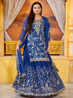 Rajwada Blue Georgette Embroidered Stitched Kurta Set For Women