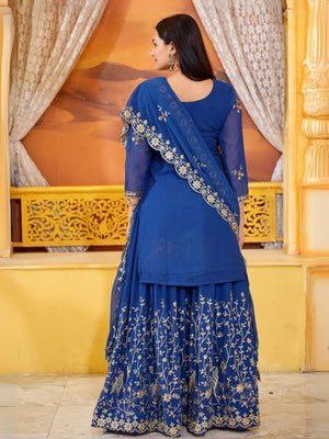 Rajwada Blue Georgette Embroidered Stitched Kurta Set For Women
