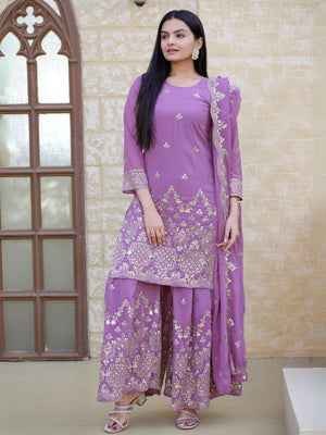 Rajwada Lavender Georgette Embroidered Stitched Kurta Set For Women