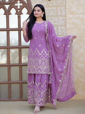 Rajwada Lavender Georgette Embroidered Stitched Kurta Set For Women