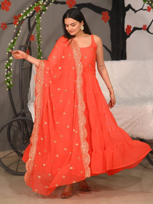 Rajwada Orange Georgette Embroidered Stitched Kurta Set For Women