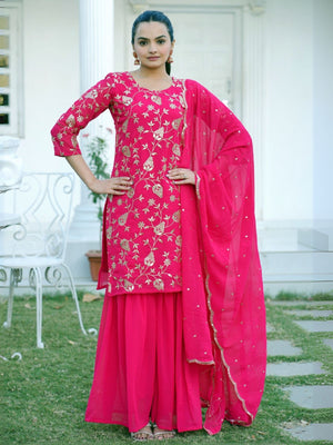 Rajwada Pink Georgette Embroidered Stitched Kurta Set For Women