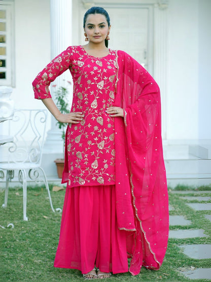 Rajwada Pink Georgette Embroidered Stitched Kurta Set For Women