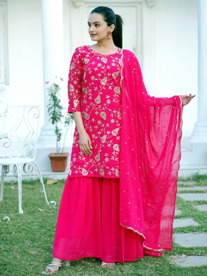 Rajwada Pink Georgette Embroidered Stitched Kurta Set For Women