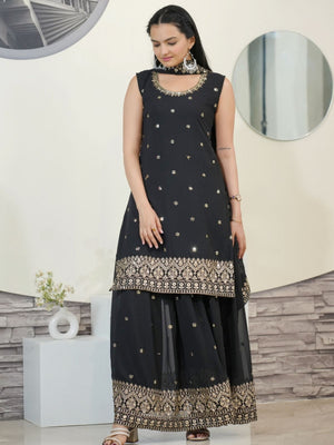 Rajwada Black Georgette Embroidered Stitched Kurta Set For Women