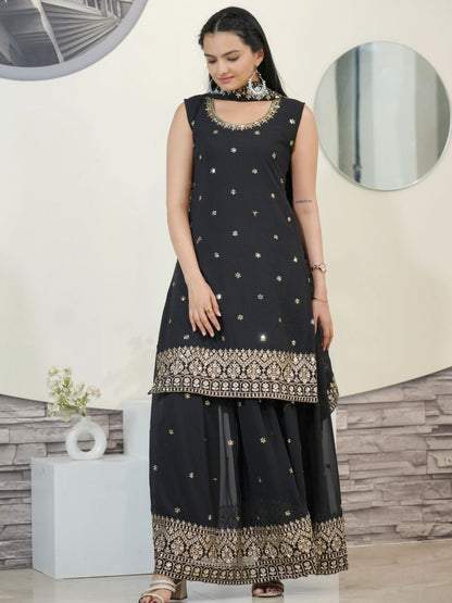 Rajwada Black Georgette Embroidered Stitched Kurta Set For Women