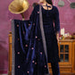 Rajwada Navy Blue Velvet Embroidered Stitched Kurta Set For Women