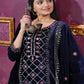 Rajwada Navy Blue Velvet Embroidered Stitched Kurta Set For Women
