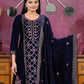 Rajwada Navy Blue Velvet Embroidered Stitched Kurta Set For Women