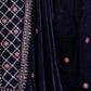 Rajwada Navy Blue Velvet Embroidered Stitched Kurta Set For Women
