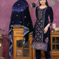 Rajwada Navy Blue Velvet Embroidered Stitched Kurta Set For Women