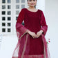 Rajwada Red Velvet Embroidered Stitched Kurta Set For Women