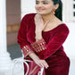 Rajwada Red Velvet Embroidered Stitched Kurta Set For Women