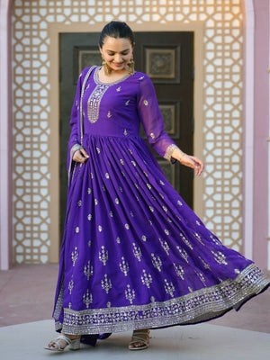 Rajwada Purple Georgette Embroidered Stitched Kurta Set For Women