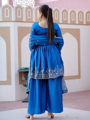 Rajwada Blue Chinon Embroidered Stitched Kurta Set For Women
