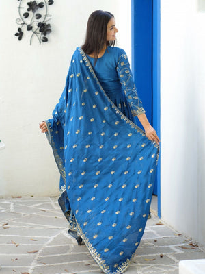 Rajwada Blue Chinon Embroidered Stitched Kurta Set For Women
