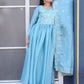 Rajwada Sky Blue Chinon Embroidered Stitched Kurta Set For Women