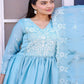 Rajwada Sky Blue Chinon Embroidered Stitched Kurta Set For Women