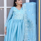 Rajwada Sky Blue Chinon Embroidered Stitched Kurta Set For Women