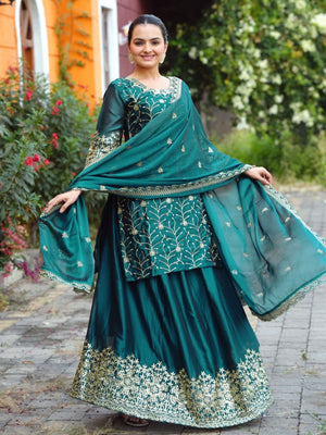 Rajwada Teal Green Poly Georgette Embroidered Stitched Kurta Set For Women
