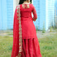 Rajwada Red Poly Georgette Embroidered Stitched Kurta Set For Women
