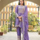 Rajwada Lavender Chinon Embroidered Stitched Kurta Set For Women