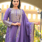 Rajwada Lavender Chinon Embroidered Stitched Kurta Set For Women
