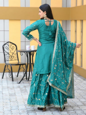 Rajwada Sea Green Chinon Embroidered Stitched Kurta Set For Women