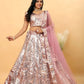 Rajwada Light Pink Satin Slik Embellished Semi-Stitched Lehenga For Women