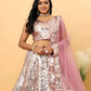 Rajwada Light Pink Satin Slik Embellished Semi-Stitched Lehenga For Women